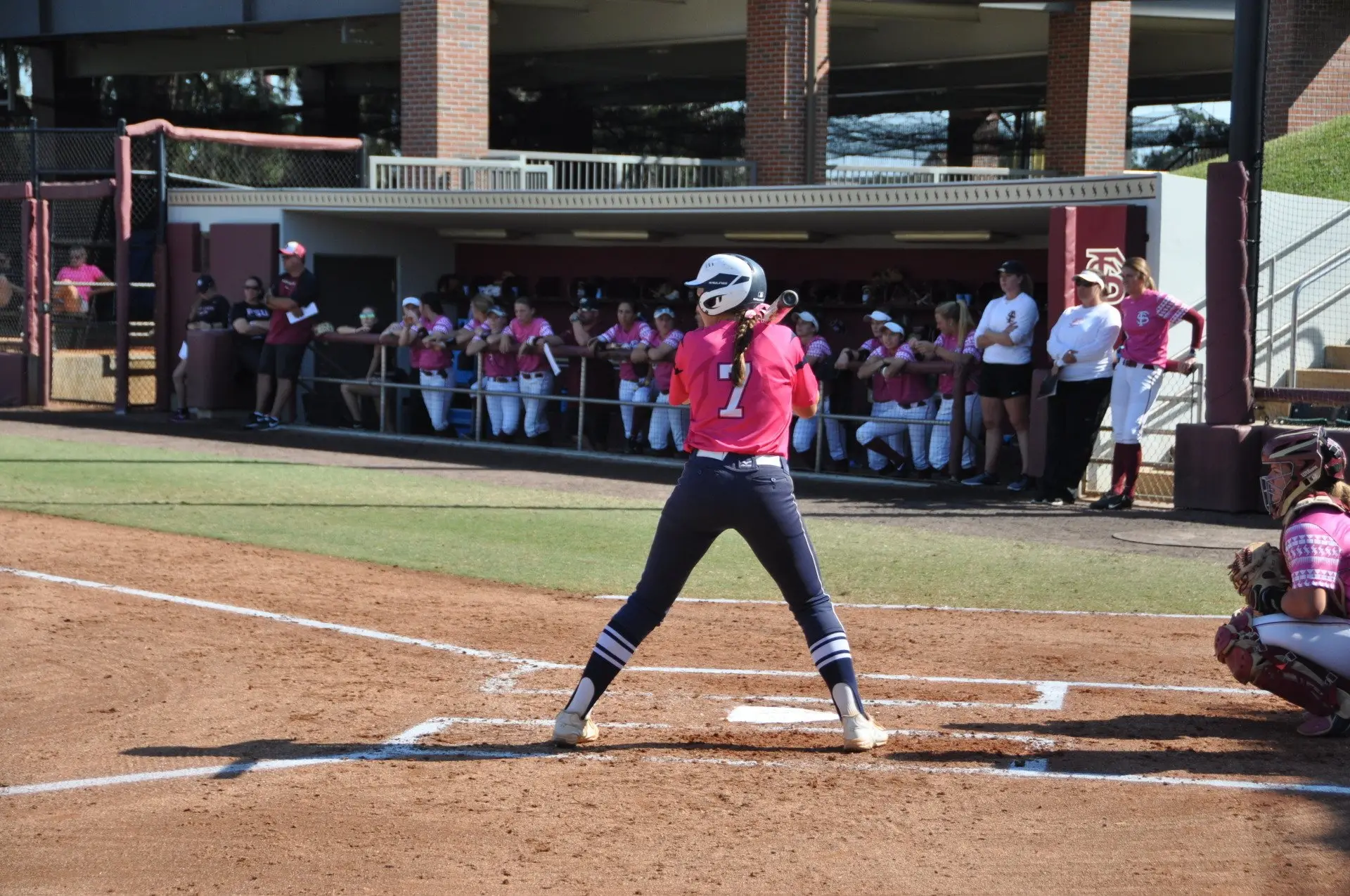 Danielle de Ruiter, number 7, in her batting stance against LSU